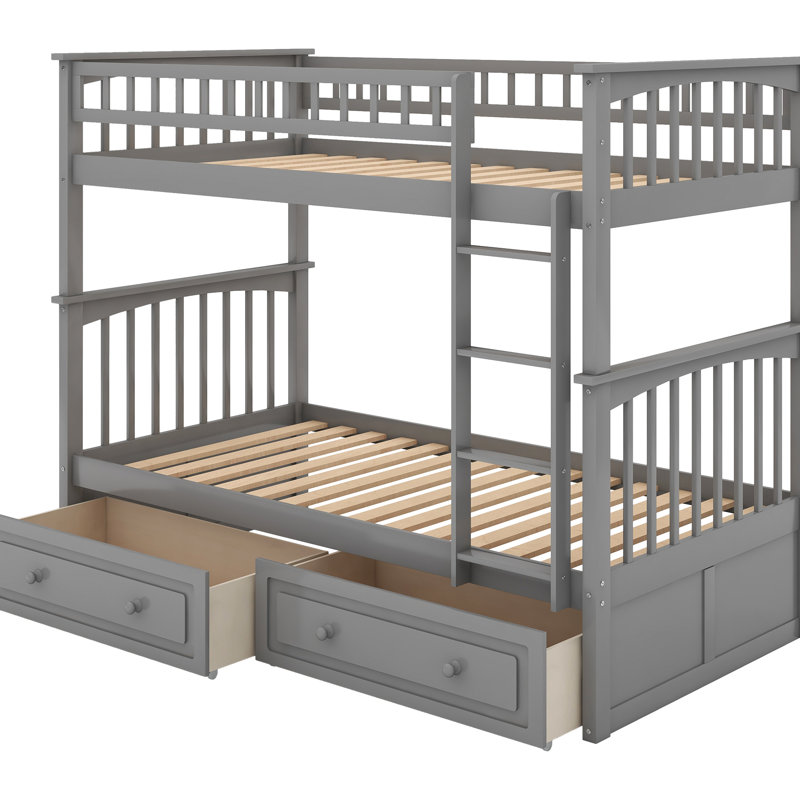 Twin Over Bunk Bed With Drawers - Gray Sleeping Solution Drawers, Solid Construction, Versatile Use