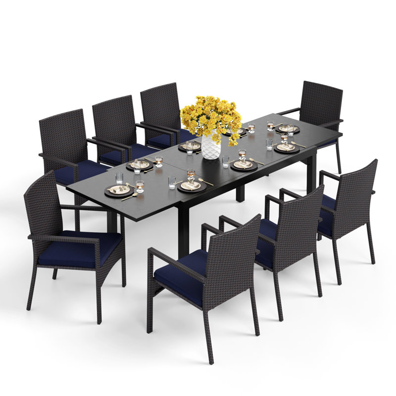 8 - Person Patio Dining Set with Extendable Rectangular Table , Cushions Included