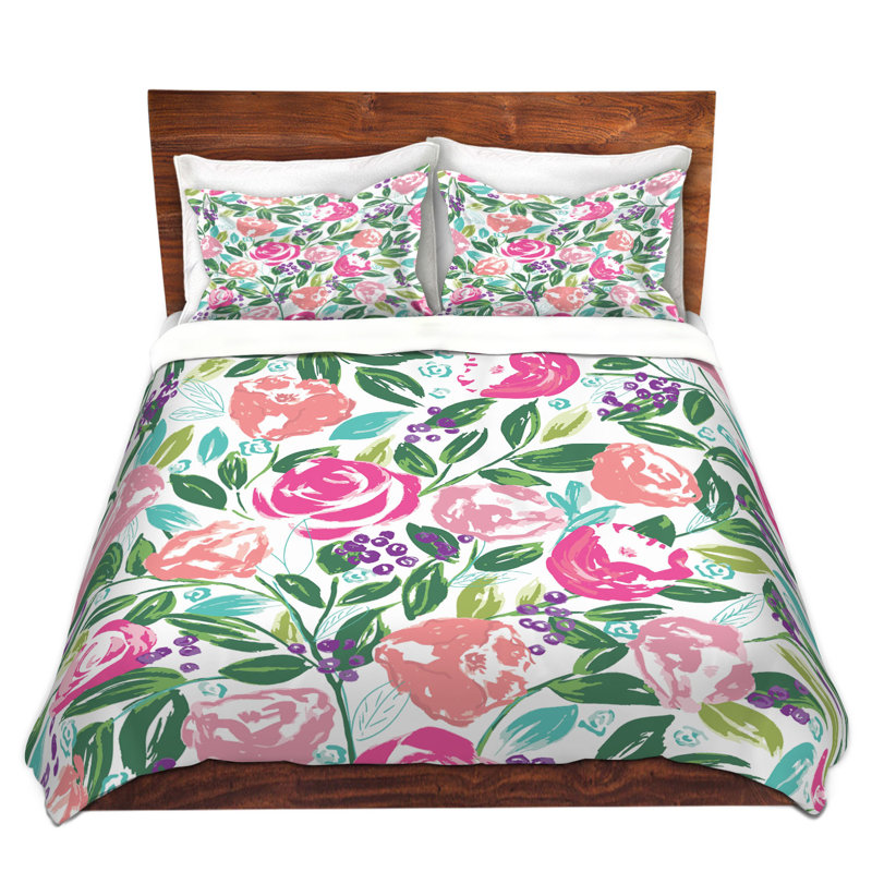 Ensemble de housse de couette à fleurs fraîches, 1 housse simple + 1 taie standard