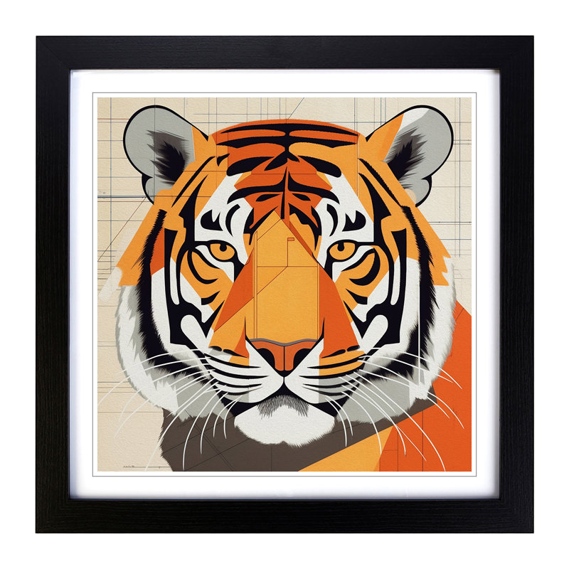 Tiger Constructivism No.3 - Single Picture Frame Print on Wood, Black