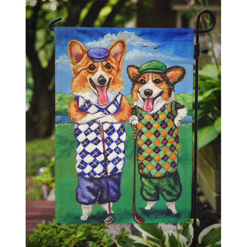 Drapeau de jardin à 2 côtés corgi de golfeurs