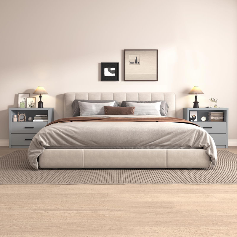 Table de chevet 31,5 "avec tiroir et tablette - table de chevet moderne, Gris