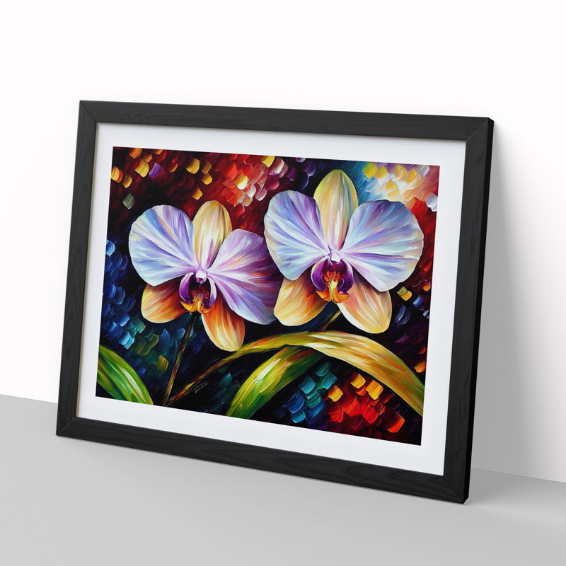 Orchid Flower Painting Vol.1 Abstract 1 Piece Single Picture Frame Wall Art, 34cm H x 46cm W, Black