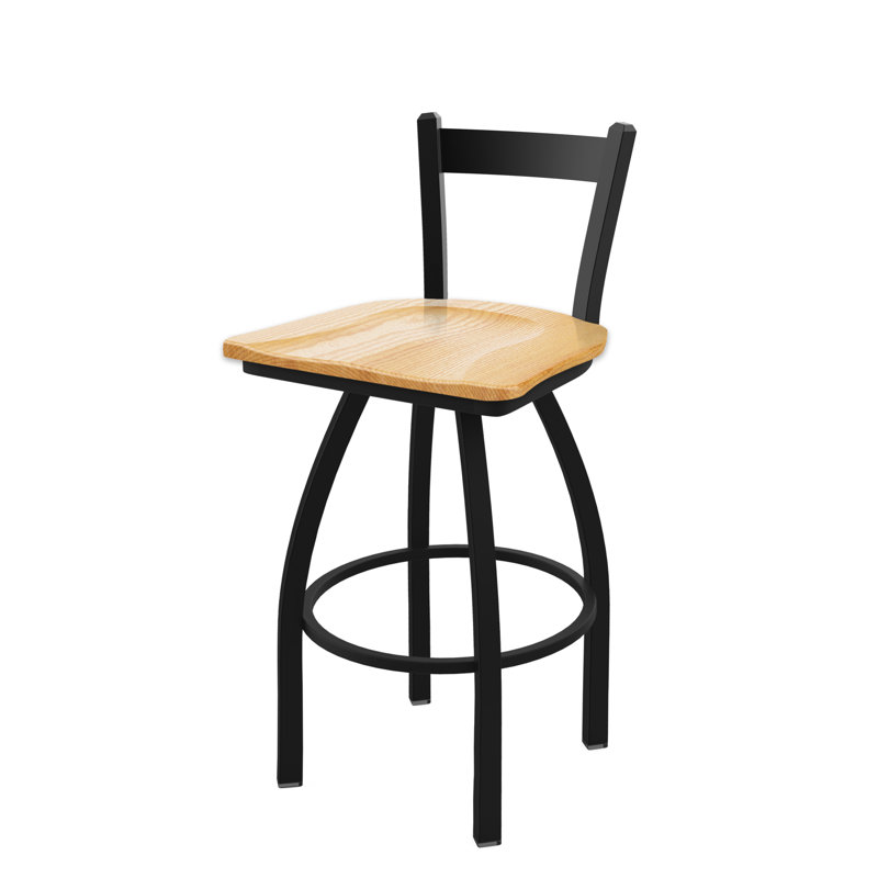 821 Catalina Low Back Swivel Counter Stool, Black Wrinkle, Wood-Natural Oak, Counter Stool ( 25" Seat Height)