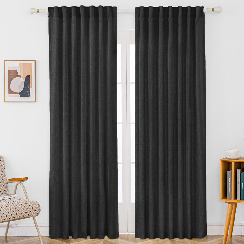 Toyoko Linen Blend Semi-Sheer Back Tab Curtains, 52" W x 96" L, Black