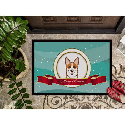 Tapis de porte pour l’extérieur antidérapant corgi merry christmas