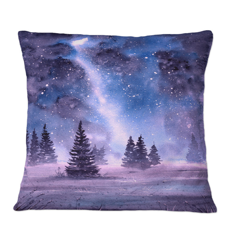 Paysage étoilé avec sapins - coussin décoratif traditionnel, 16 po x 16 po