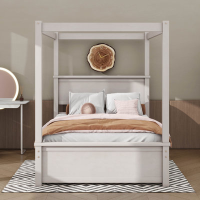 Wood Canopy Bed with Drawers