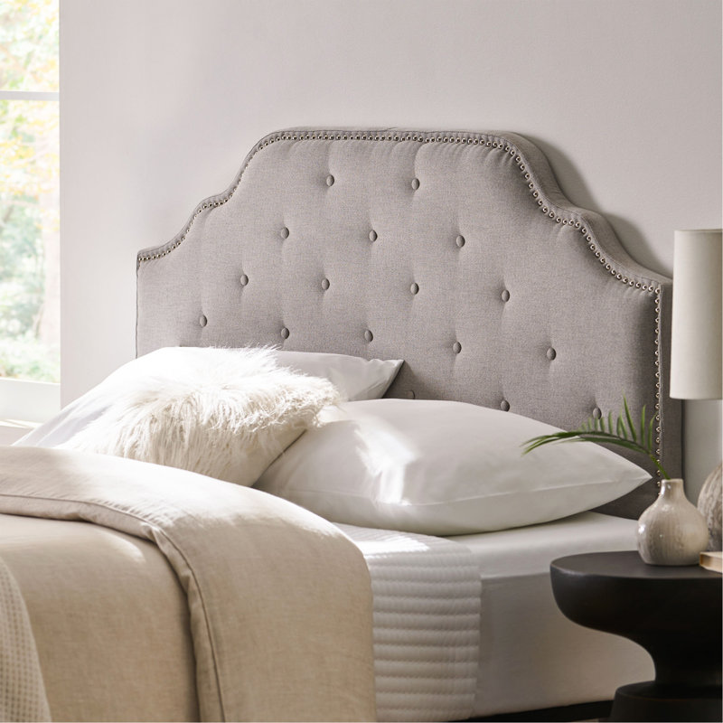 Tufted Upholstered Headboard Queen Size, Solid Wood Head Board With Durable Metal Legs, Adjustable Height Queen Headboard With Nailhead Trim,Fabric Headboard In Modern Button Tuffted Design