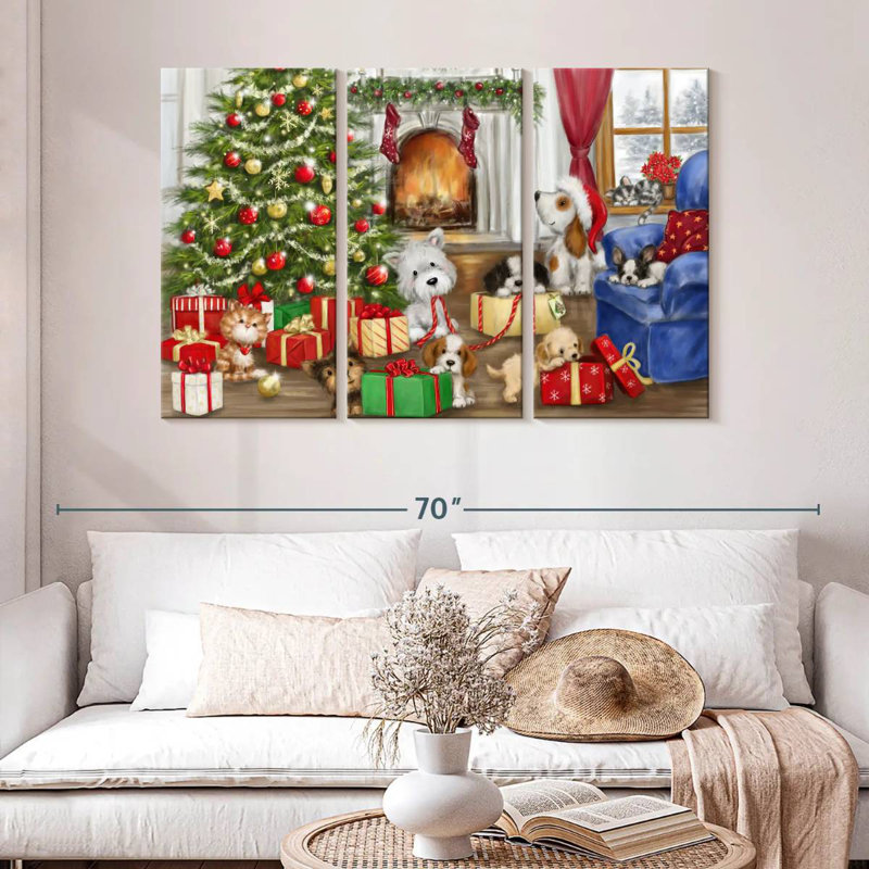 Chiens et chats de Noël Lelend, H 32 po x l 50 po
