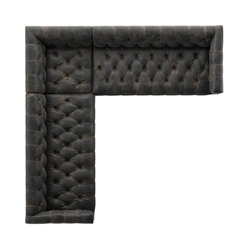 Kensington 3 Piece Corner Sectional - 101 - Destroyed Black, Destroyed Black Top Grain Leather