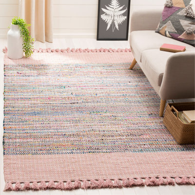 Tapis rose / gris / bleu en coton noué à la main Ekaterina