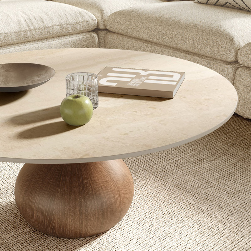 Table basse Jackline Living Mid-Century, H 18,23 po x L 35,43 po x l 35,43 po, Noyer foncé mat travertin miel, Travertin
