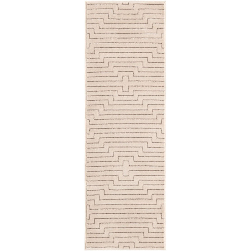 Tapis contemporain blanc et argenté Omotayo, Tapis de couloir 2 pi x 6 pi 1 po