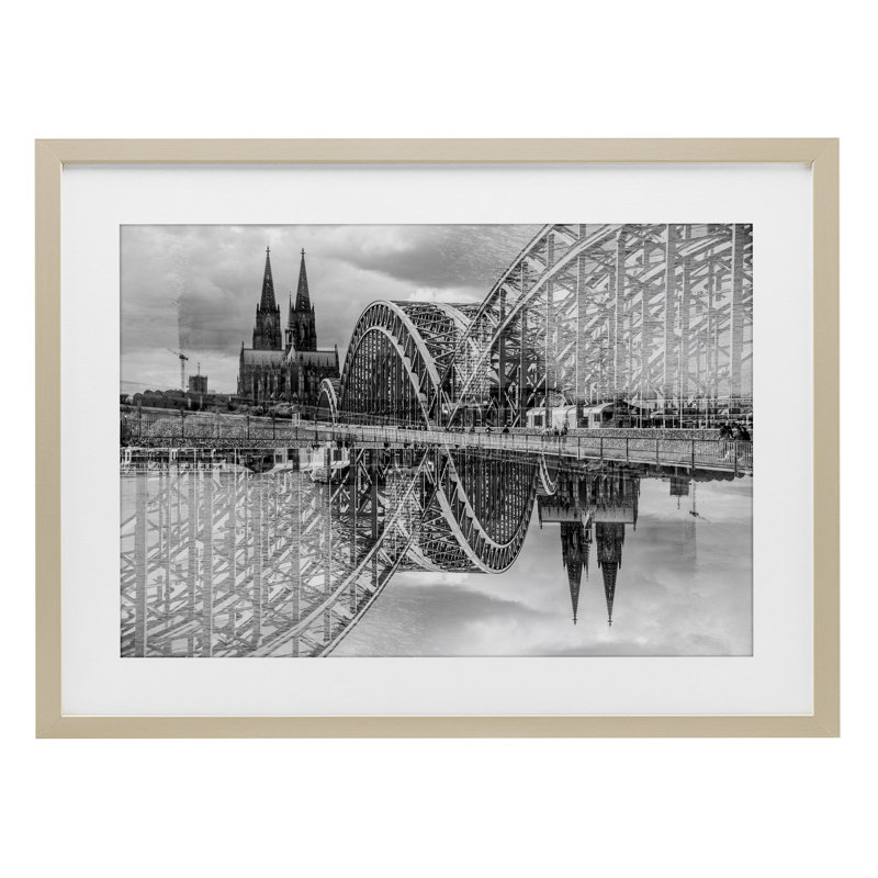 Pont et cathédrale, reproduction encadrée sous verre, conception de Robin Vandenabeele, H 14 po x l 20 po