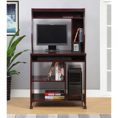 Microwave Cart Computer Cart Utility Cart With Hutch Shelves Spice Rack Mobile On Locking Castors Red Cocoa Espresso