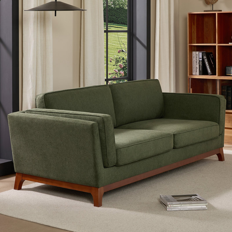 82" Upholstered Modern Square Arm Sofa, Green
