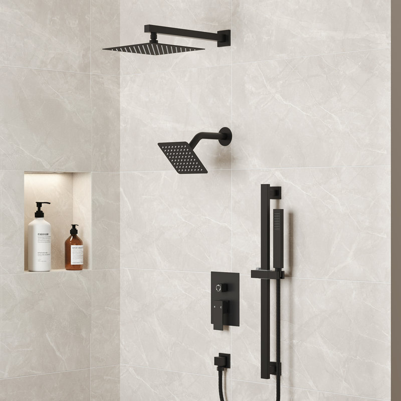Wall Mount High-Pressure Rainfall Shower Faucet, Dual Showerheads System with Handheld Shower, Matte Black