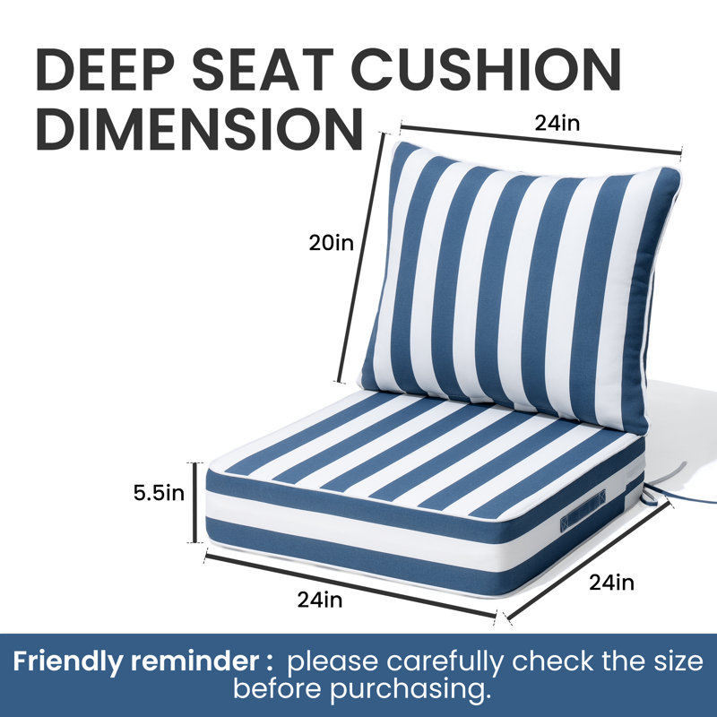 24'' W X 24'' D X 5.5'' H Outdoor Deep Seating Cushions, 1, Navy Blue/White Stripe