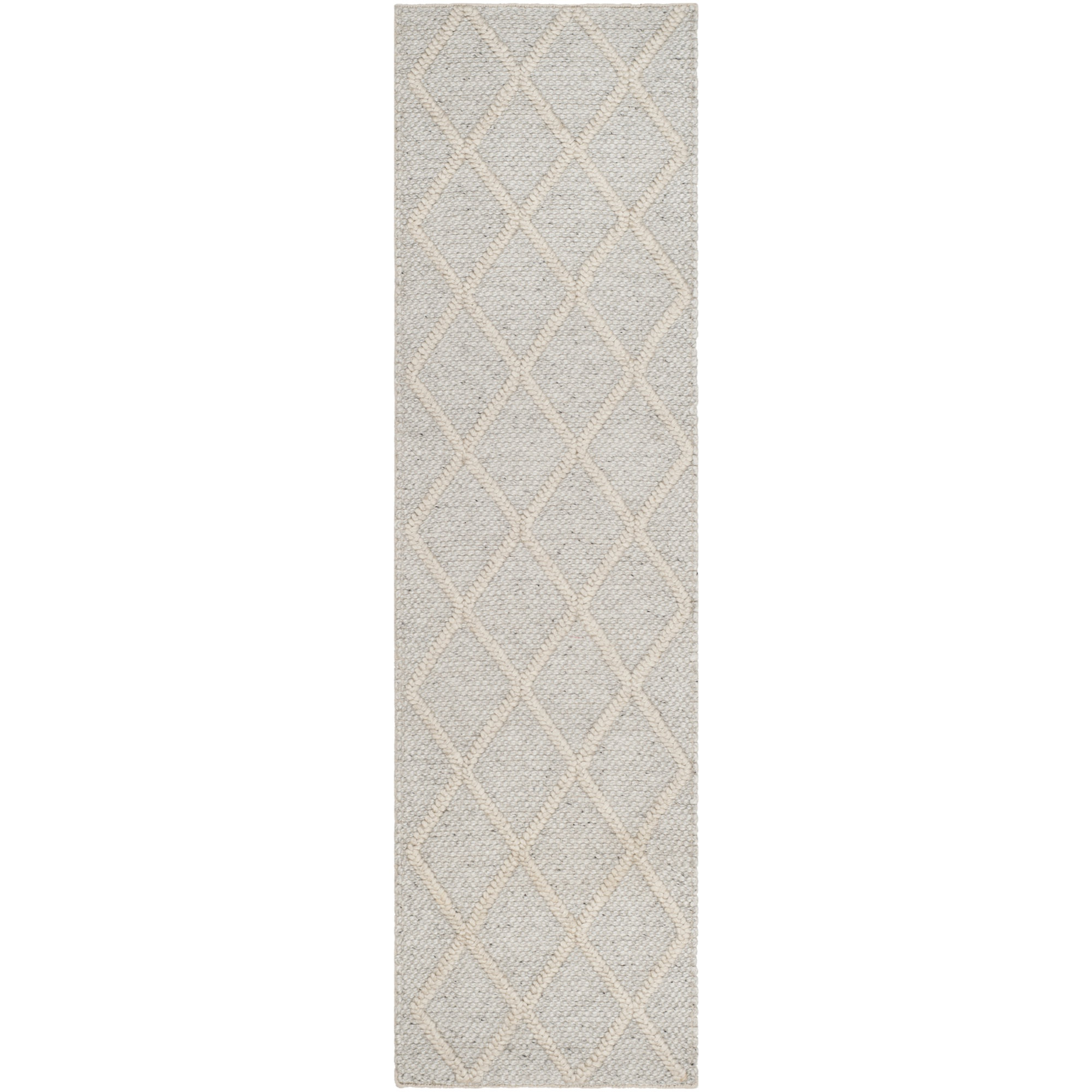 Russo Geometric Flatweave Silver/Ivory Area Rug, Runner 2'3" x 16'