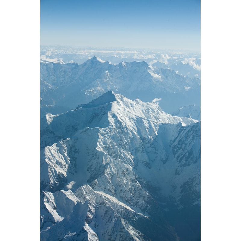 Aerial Photograph Of Snowy Mountain Peaks - No Frame Print on Canvas, 30cm H x 20cm W