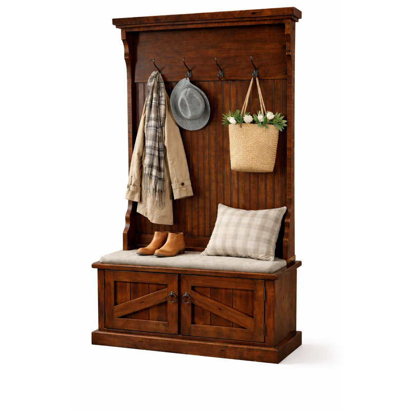 Kinley Hall Tree 37.5'' Wide with Bench and Shoe Storage, Havana Gold