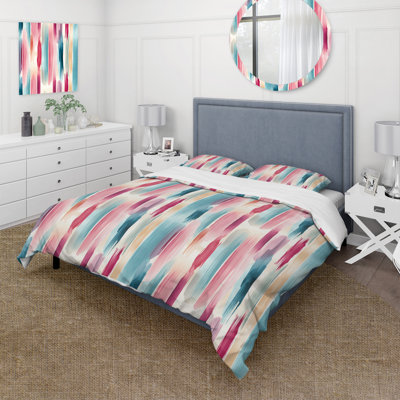 Blue And Pink Artist Strokes Line Pattern Bliss II Duvet Cover