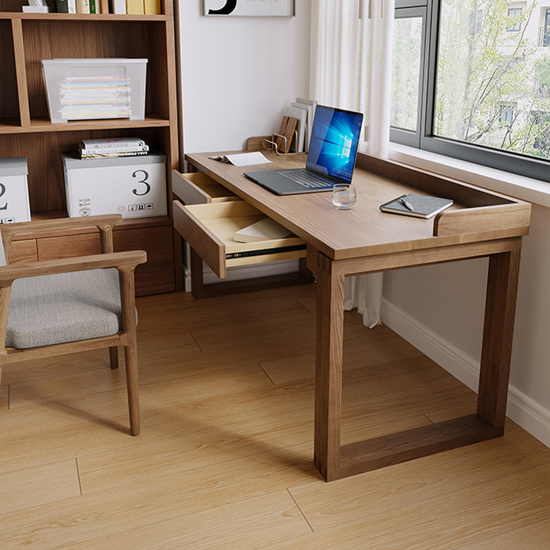 Bureau rectangulaire en bois massif noyer clair avec 2 tiroirs, 31,5 po x l 78,74 po x P 23,62 po