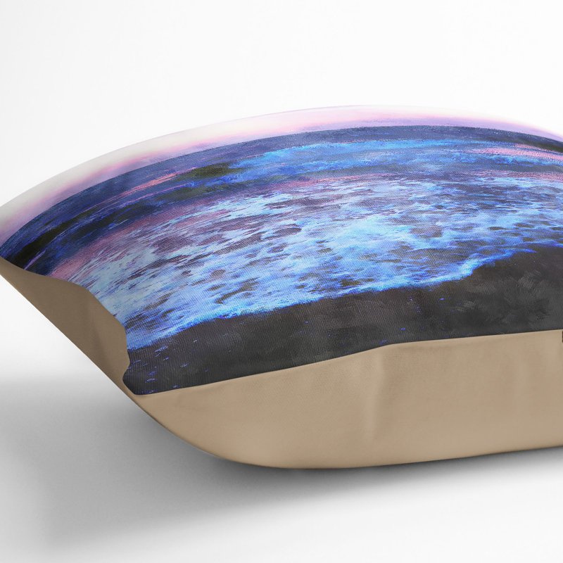 Pretty Beach Sunset Cushion with Filling, 40cm H x 40cm W x 15cm D, Stone