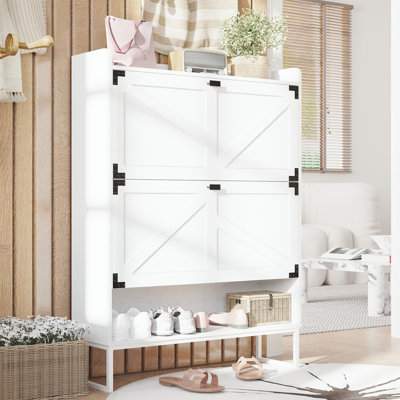 Rangement à chaussures pour hall d'entrée avec 2 tiroirs rabattables, blanc, thématique, armoire de rangement blanche