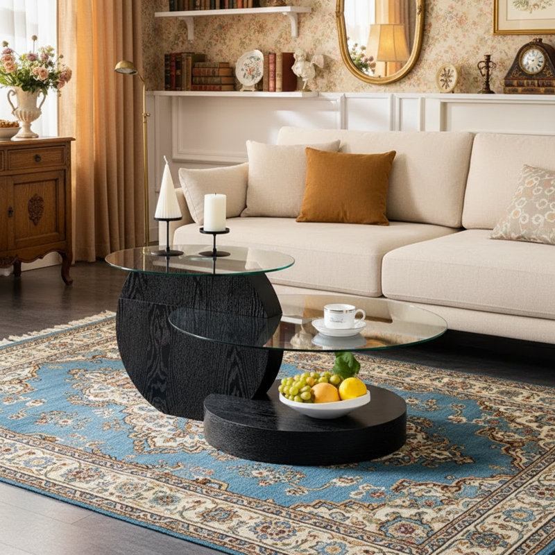 Table basse gigogne luxueuse 35,4 po avec 3 tablettes de rangement, Noir, noir, noir, noir