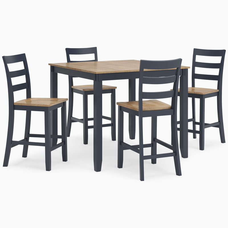 Table de salle à manger à hauteur de comptoir Gesthaven et 4 tabourets de bar (ensemble de 5), Bleu / bois, Bleu
