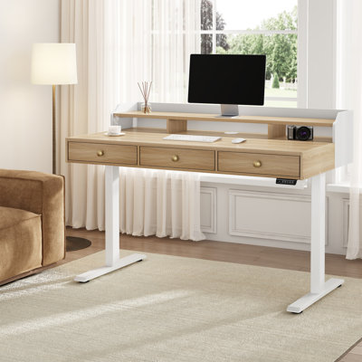 Adonia 47.2"W Electric Adjustable Height Standing Desk With 3 Draws For Living Room/Bedroom/Office/Study Room