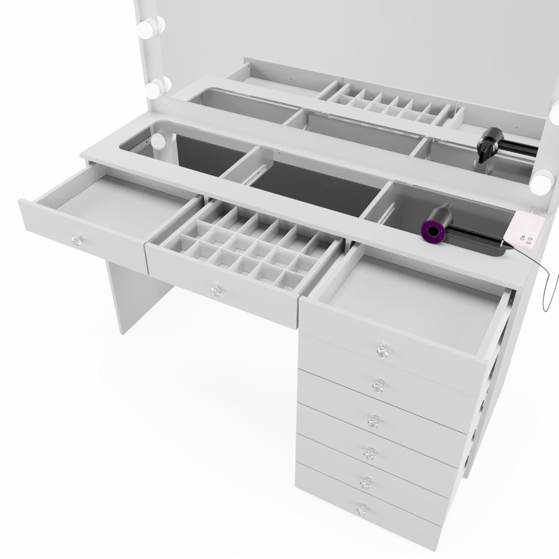 Boahaus Ketevan Extra-Large Makeup Vanity with Lights Bulbs Built-in and Big Mirror