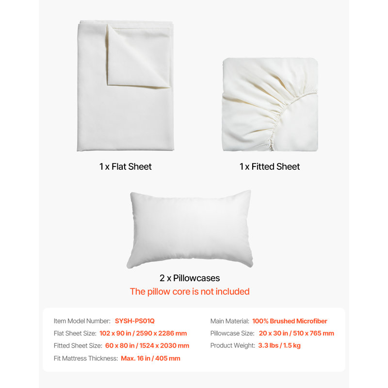 Ensemble de literie 4 pièces avec literie 100% microfibre brossée avec poche profonde