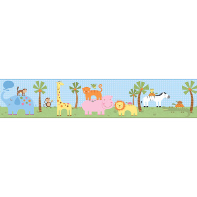Papier peint à bordure faunique 0,75 pi x 1,5 po Peek-A-Boo Jungle Friends