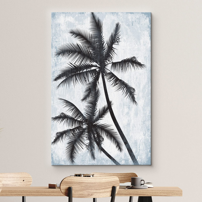 Palmier tropical tropical bleu délavé industriel venteux palmier duo plantes art moderne rustique, H 36 po x l 24 po