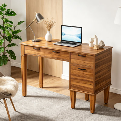 47" Computer Desk, Rustic Office Desk With File Cabinet