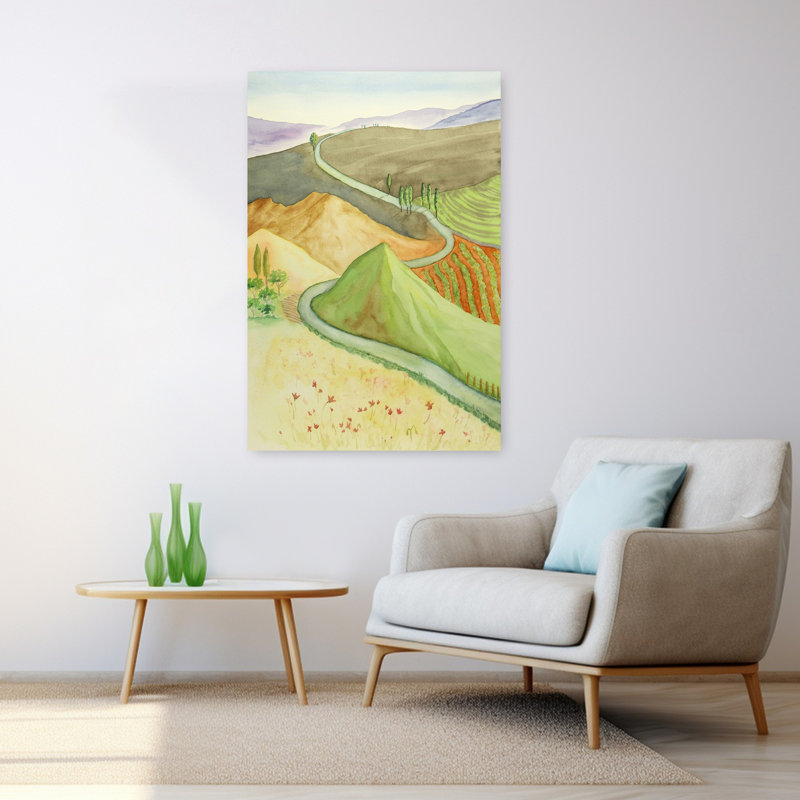 Paysage méditerranéen aux couleurs gaies, paysage contemporain, art mural, H 48 po x l 32 po