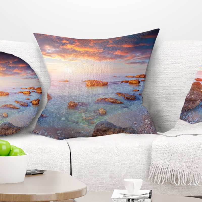Lever de soleil sur la côte sud de la Sicile - Oreiller imprimé Sea & Shore, 16 po x 1 po, Coussin décoratif