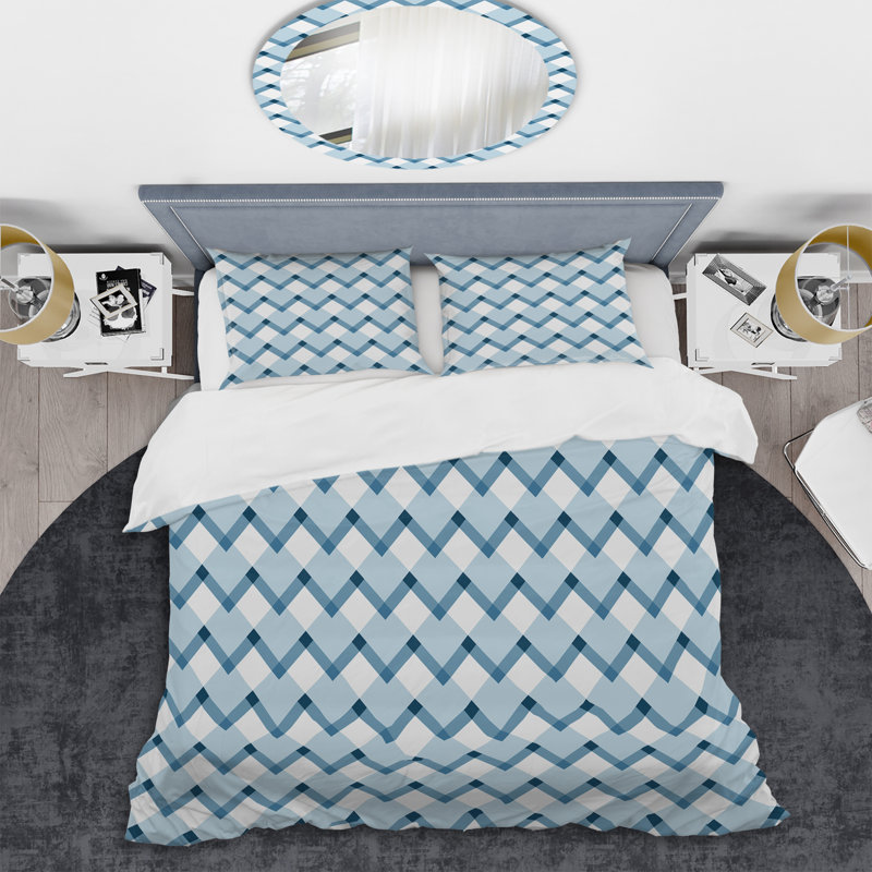Blue Squares Chevron - Abstract Duvet Cover Set - Microfiber Polyester