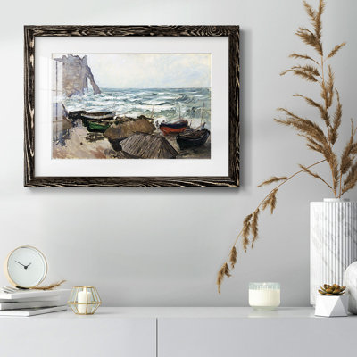 Bateaux de pêche sur la plage à Etretat, 1884 - Art mural mural bord de mer mat et encadré sous verre acrylique