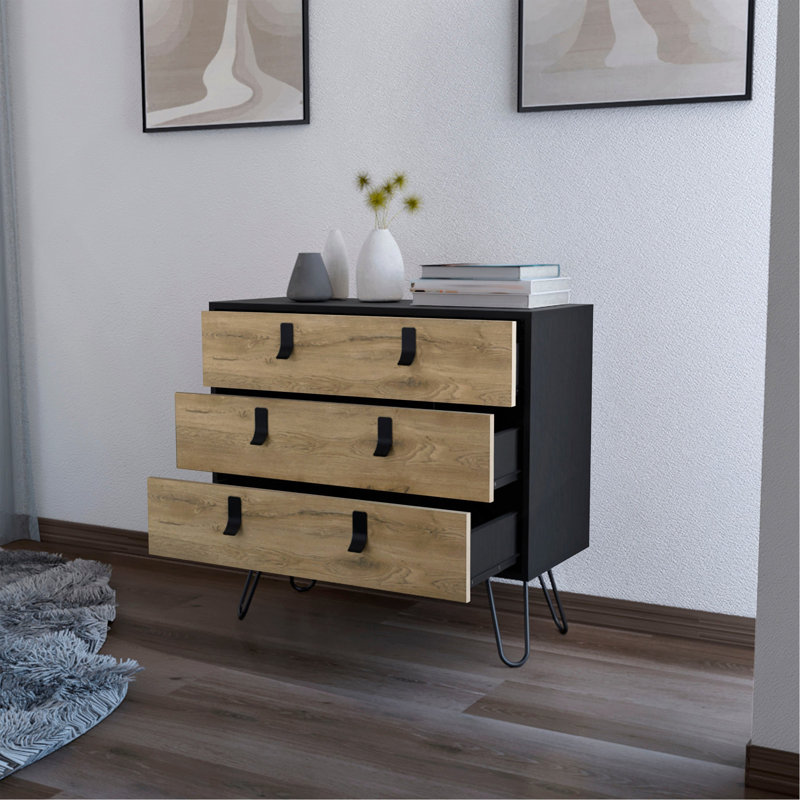 Commode 3 tiroirs noire et macadamia
