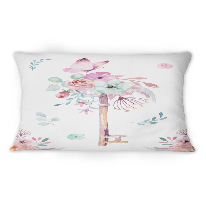 Fleurs et clé dans un style fantastique - coussin décoratif traditionnel imprimé