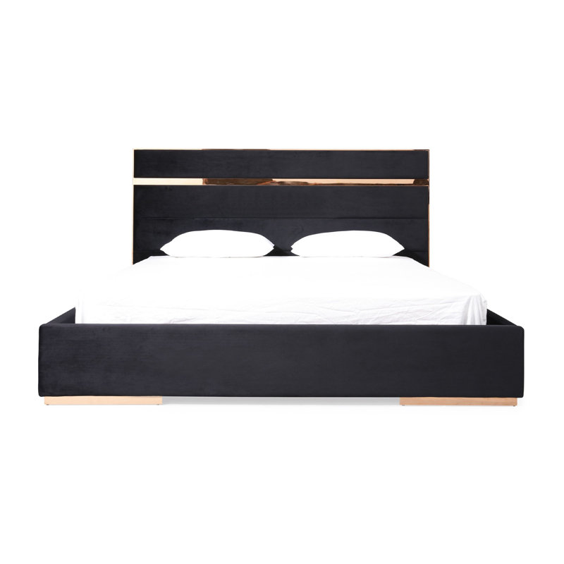 Plateau Caer, revêtement en velours noir, acier or rose, Grand