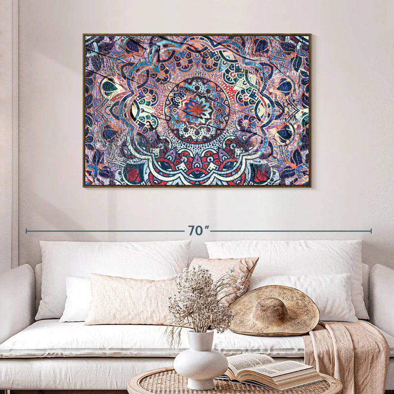 Mandala enchanté, 46 po x 31 po, Cadre flottant en noyer