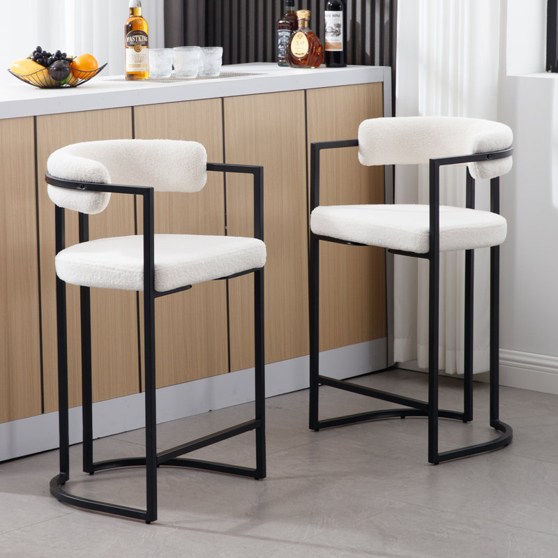 Kojno Modern Upholstered Stool, White Seat/Black Frame, Counter Stool (26" Seat Height)