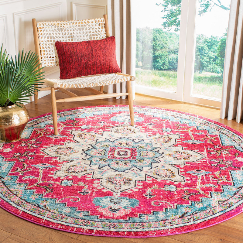 Tapis fuchsia / bleu Felty, Rond 6 pi 7 po