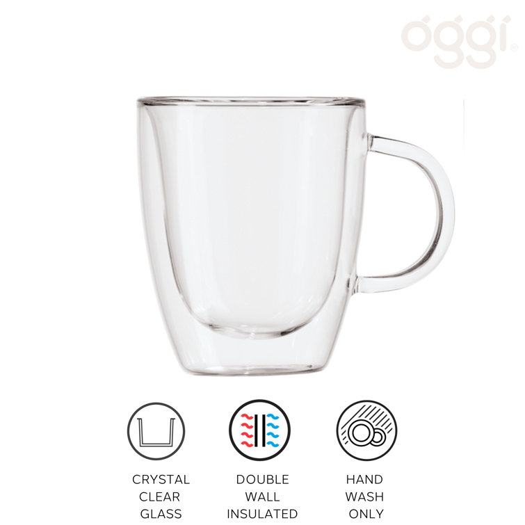 Oggi Set of 2 Double Wall Glass Coffee Mugs - 12oz, Ultra  Clear Borosilicate Glass Insulated Coffee Mug Set, Tea Mug Set, Cappuccino  Mug Set, Latte Mug Set: Coffee Cups
