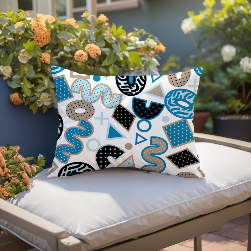 Coussin lombaire intérieur / extérieur Trixel, Rectangle H 14 po x l 20 po, Turquoise